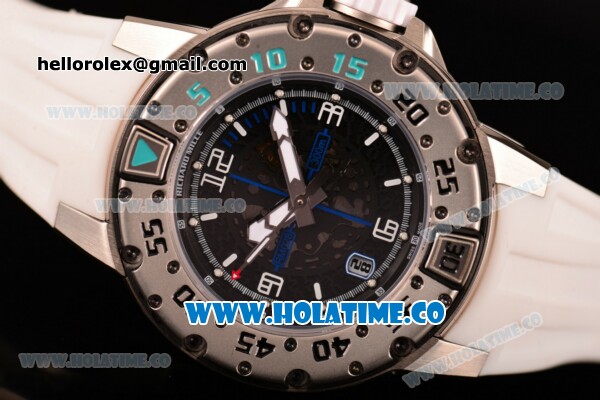 Richard Mille RM028 Swiss Valjoux 7750 Automatic Steel Case with Skeleton Dial and White Rubber Strap - Blue - Click Image to Close